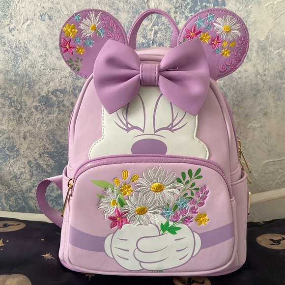 Disney Loungefly Lavender Minnie Mouse Floral Mini Backpack - Picture 1 of 4